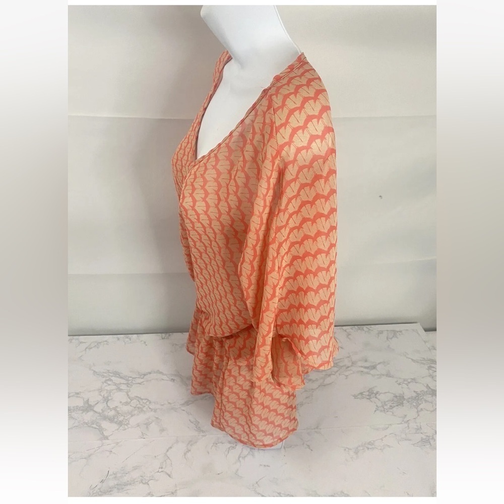 Alya Womens S Short Sleeve Top Orange Sheer Half Button Down Waist Tie B…​​ - Picture 3 of 5